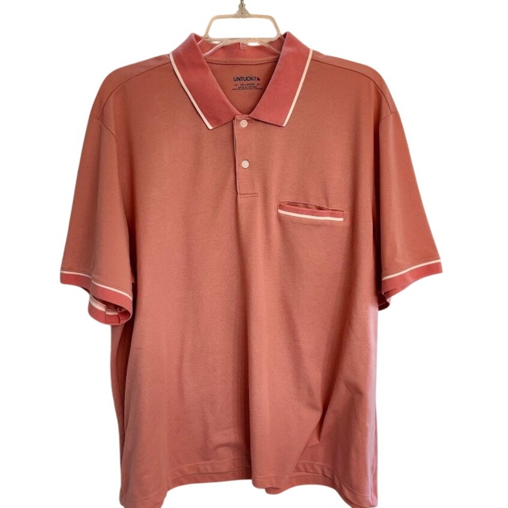 UNTUCKit Polo Shirt Mens XXL Pink Poly Blend Stretch Pocket Tipped Casual Trendy